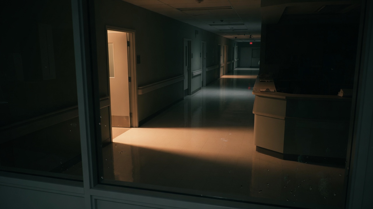 Quiet hospital corridor at night